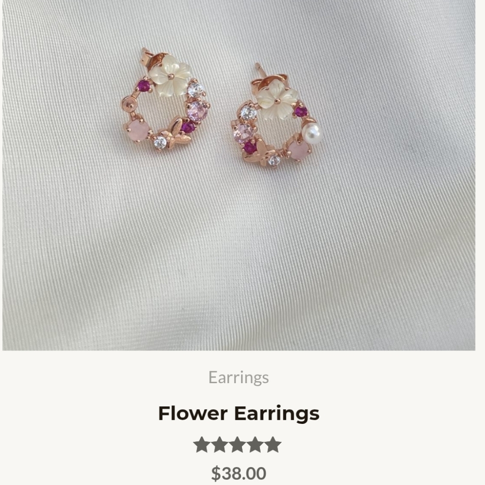 Pink and Gold Floral Stud Earrings